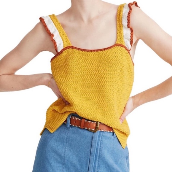 Madewell Tops - 🍋 Madewell colorblock crocheted ruffle strap cute sweater top